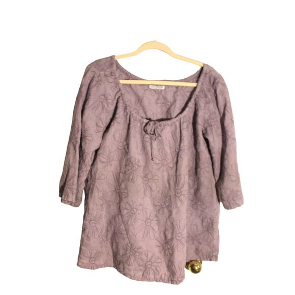 Russ Berens Malibu 100% Linen Embroidered Lavender Popover Blouse sz M - Picture 1 of 3